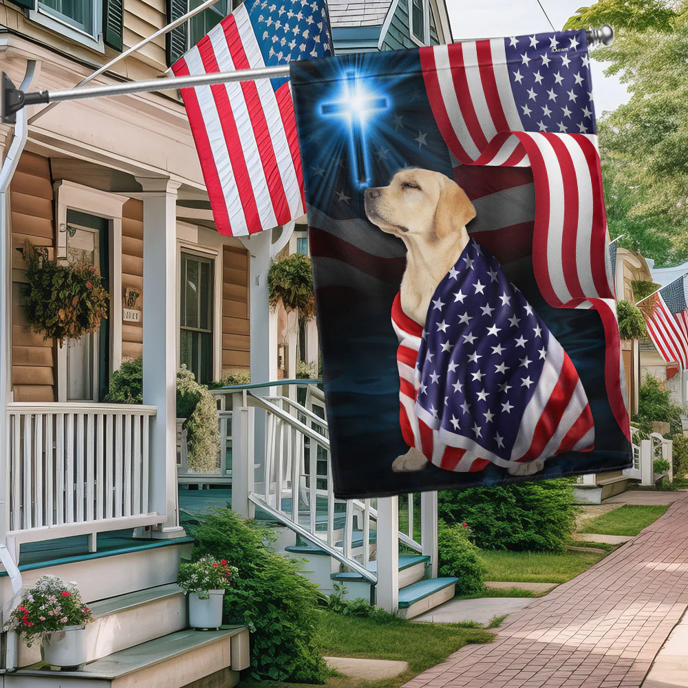 Bimipi American Flag - Yellow Labrador Retriever American Patriot Flag Wrapped in Glory MLN3132Fv1