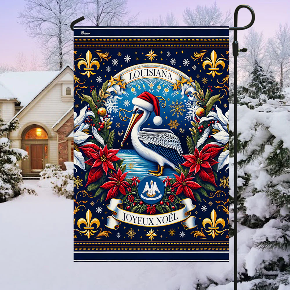 Louisiana Joyeux Noël Pelican Feliz Navidad Christmas Flag