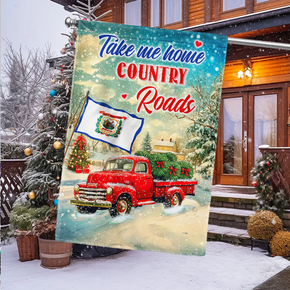 West Virginia Christmas Flag Take Me Home Country Roads Red Truck Christmas Flag