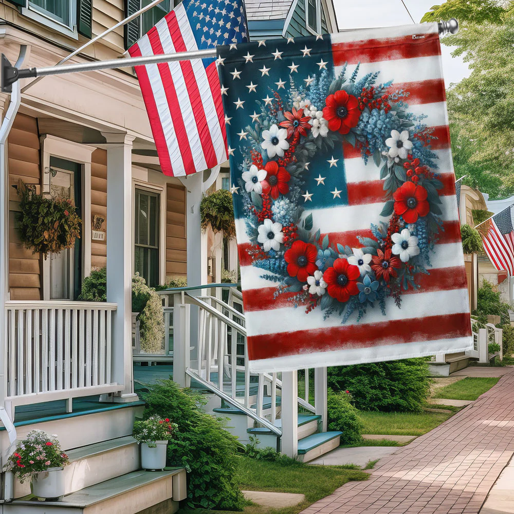 Bimipi American Flag - Floral Wreath 4th Of july American Flag