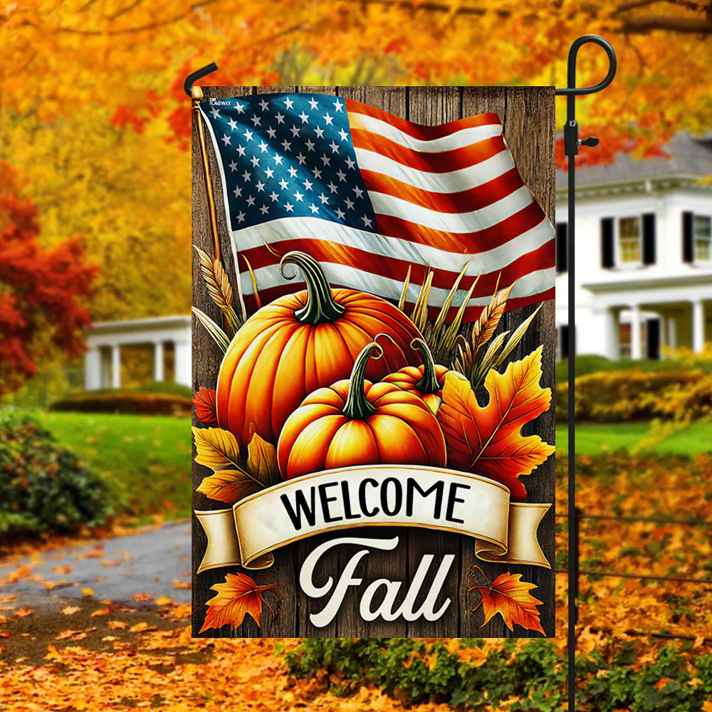 Welcome Fall Pumpkins American Flag