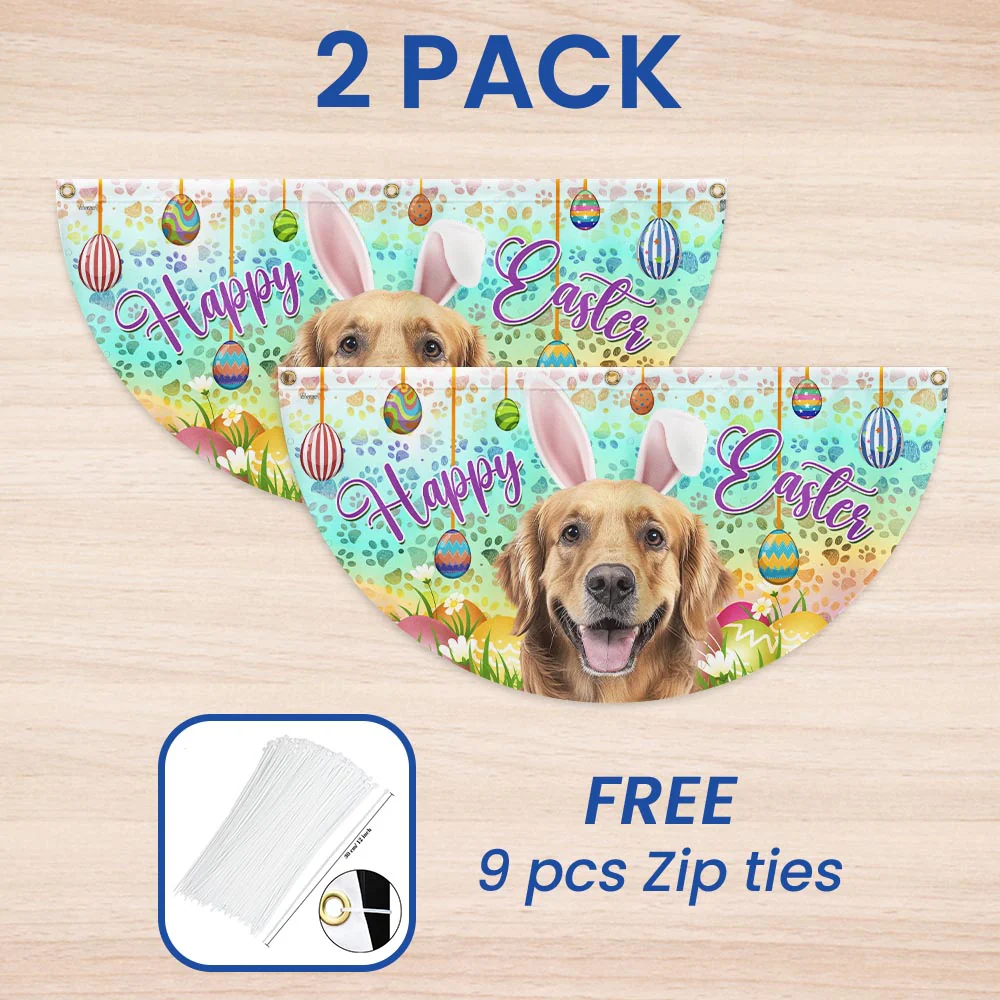 Golden Retriever Wearing Bunny Ears, Happy Easter Non-Pleated Fan Flag
