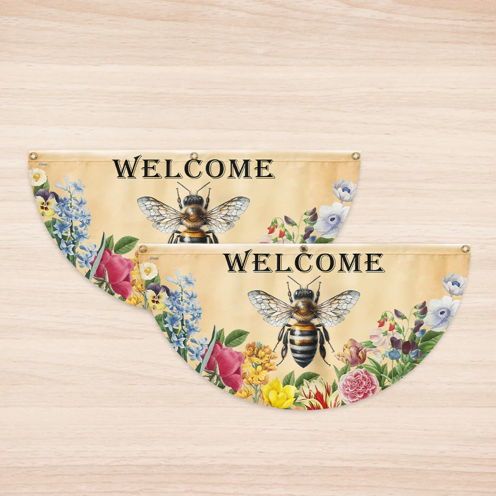 Bee Flowers Welcome Summer Non Pleated Fan Flag