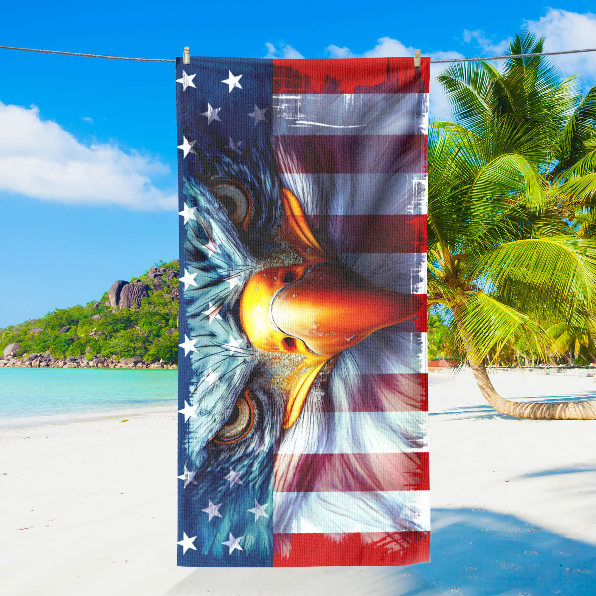 America Flag, Patriotic Eagle American Beach Towel