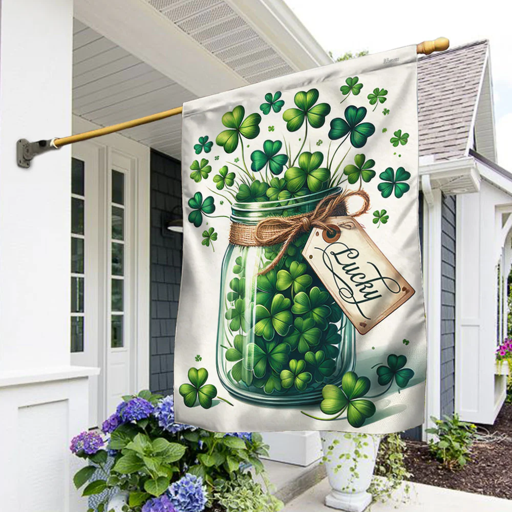 Bimipi  St Patricks Day Irish Shamrock Lucky Jar Flag