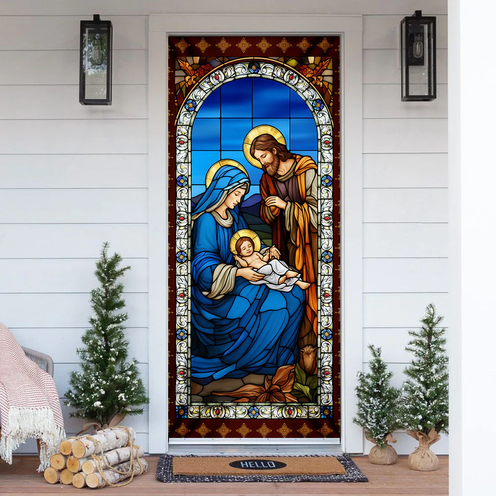 Jesus Door Cover Jesus Was Born Stained Glass Art Christian Decoration Door Cover