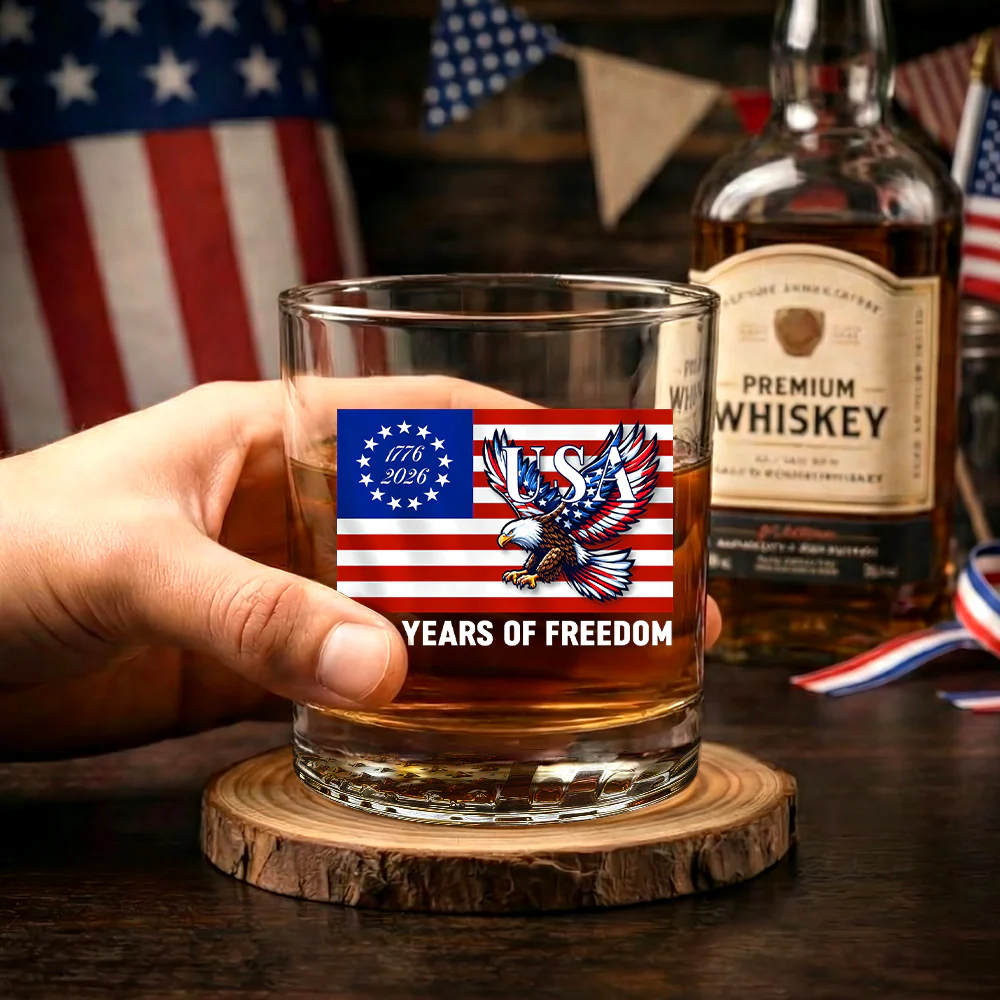 250 Years of Freedom Patriotic Eagle Printed American Whiskey Glass