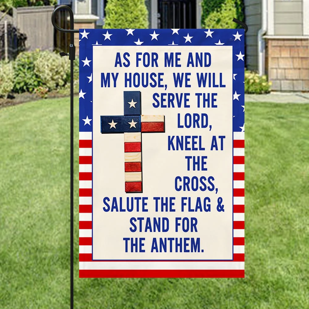 Jesus Cross American Flag As For Me and My House Flag