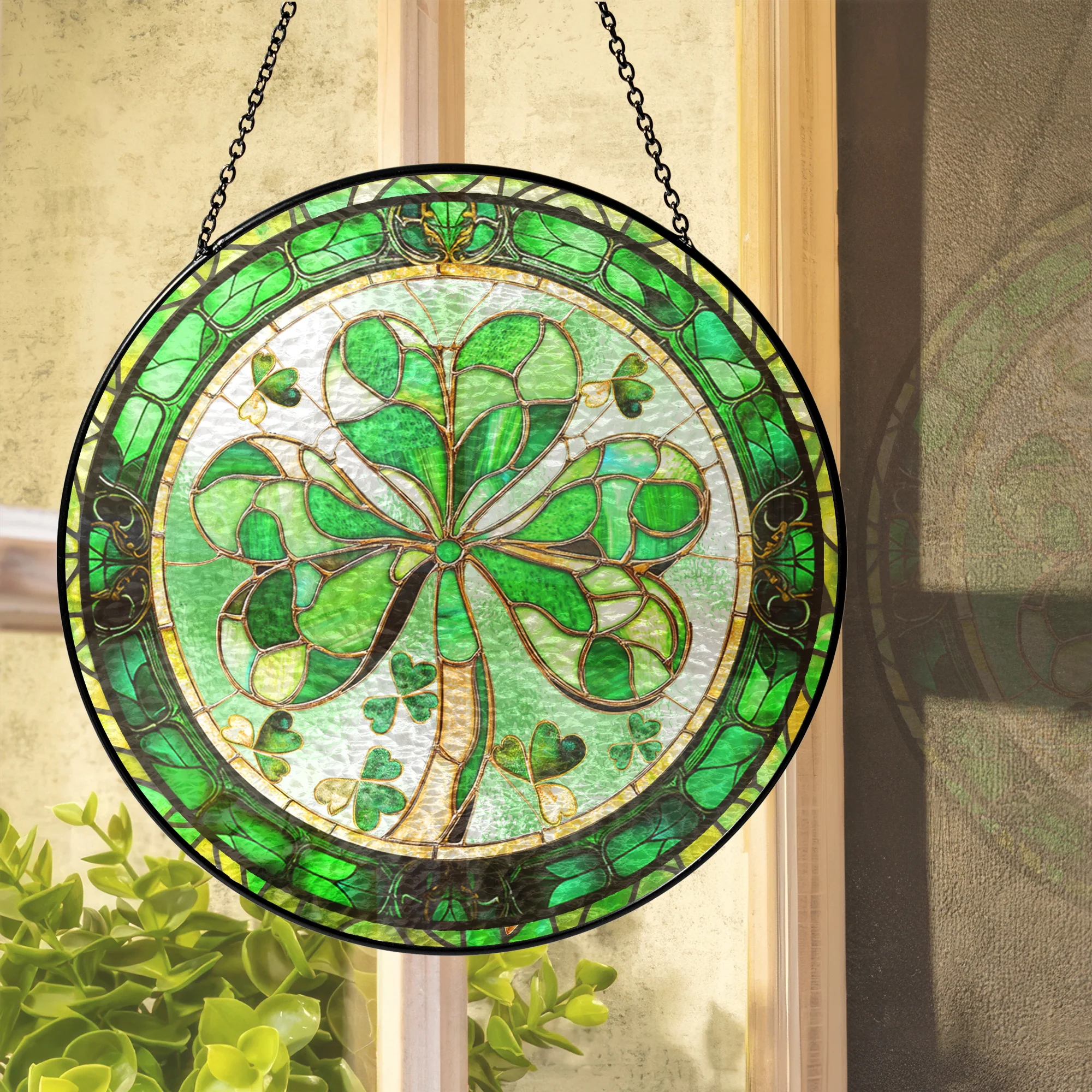 Shamrock Irish Stained Glass Suncatcher 3-Day Shipping