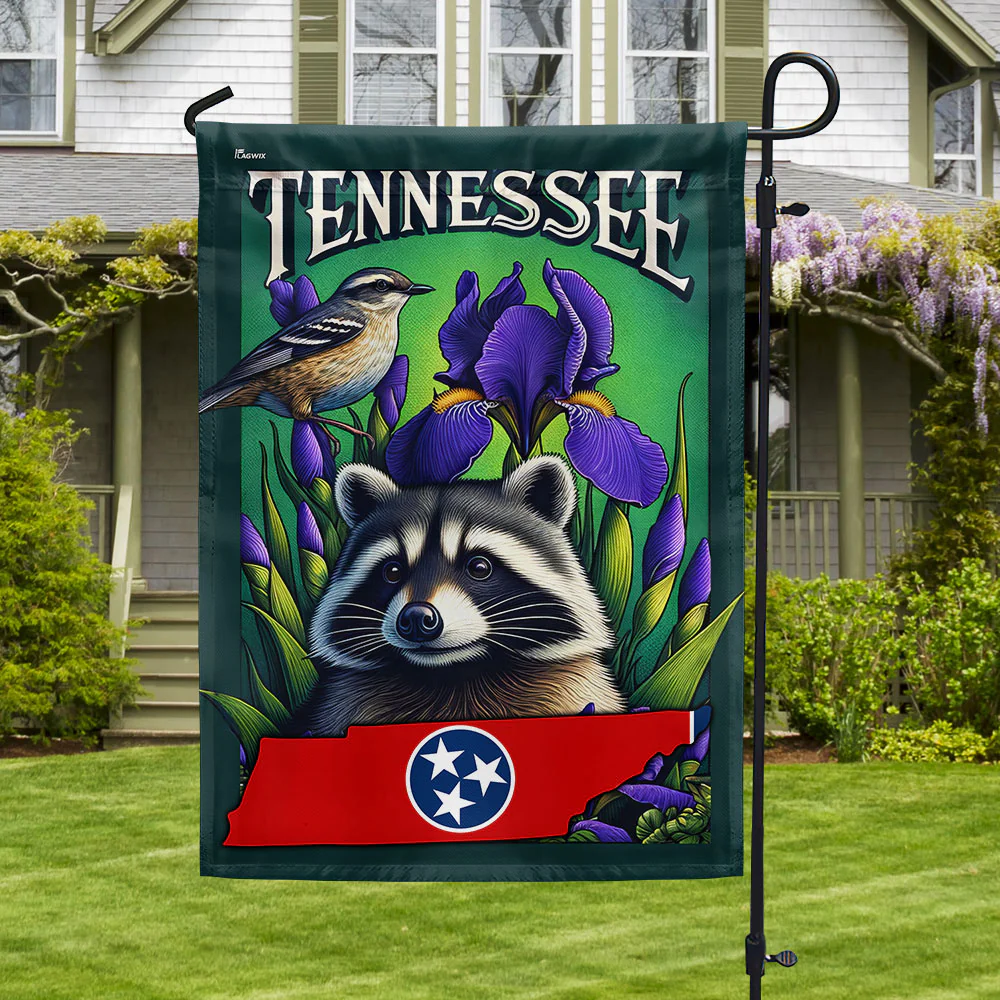 Bimipi  Tennessee State Raccoon Mockingbird and Iris Flower Flag