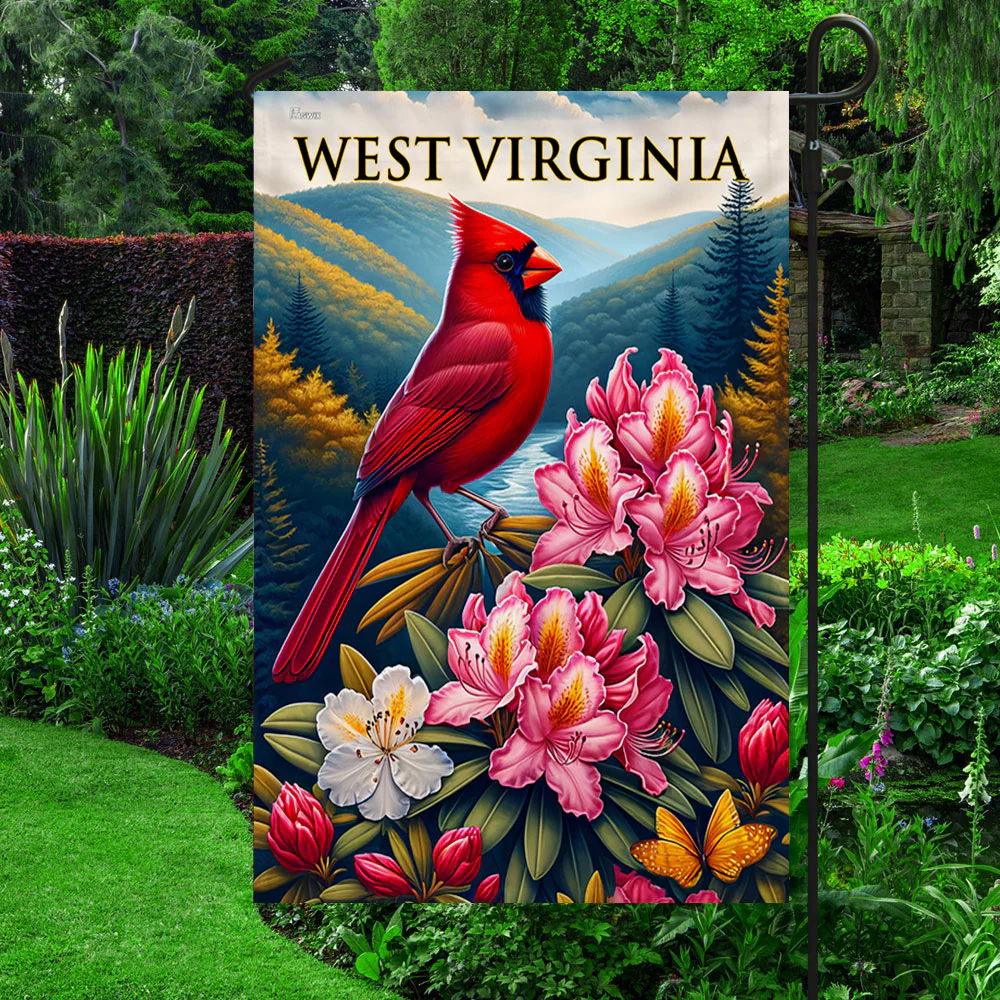 Bimipi  West Virginia Cardinal and Rhododendron Flower Flag