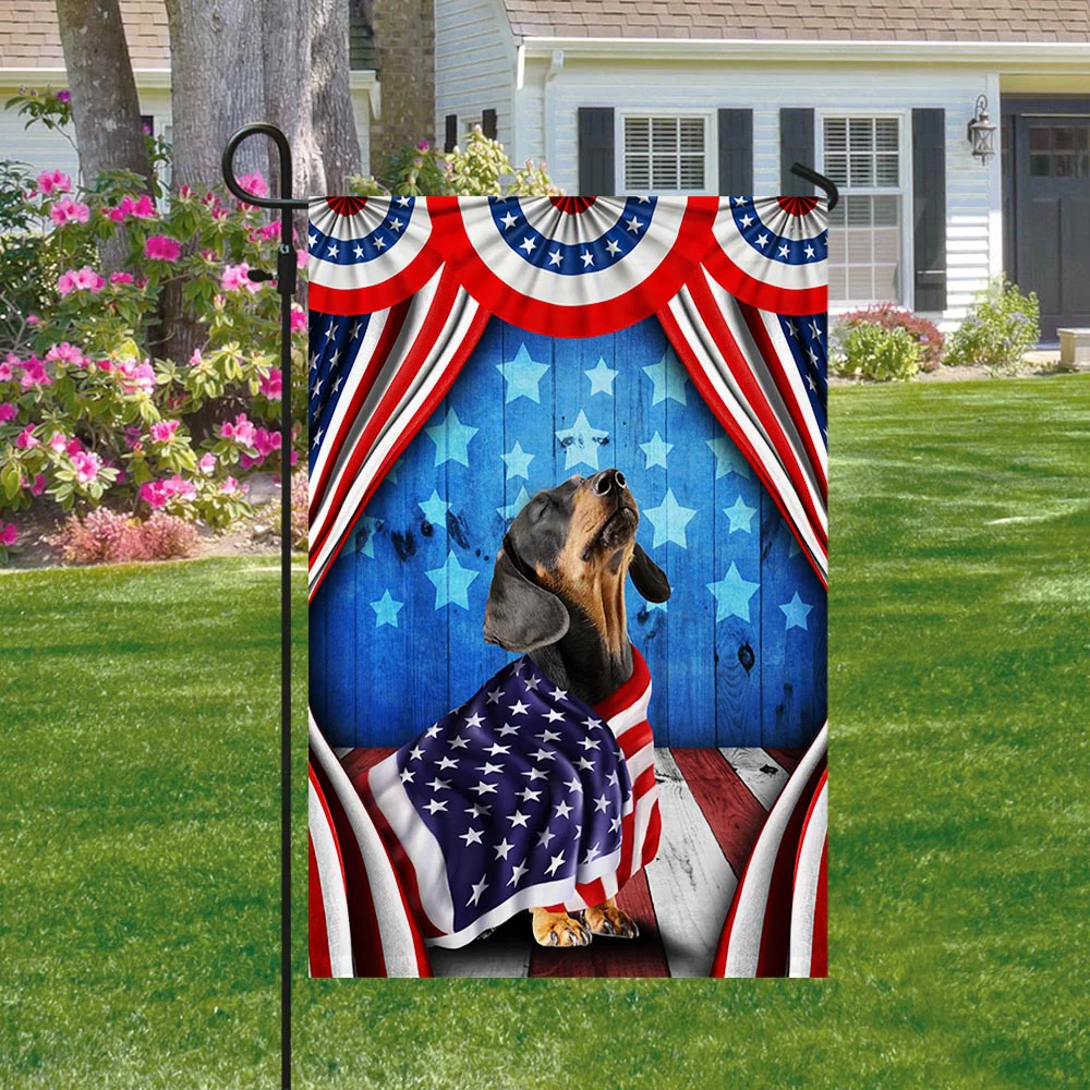 Bimipi American Flag - 4th of july Dachshund American Patriotic Garden Flag Wrapped in Glory TPT898Fv4