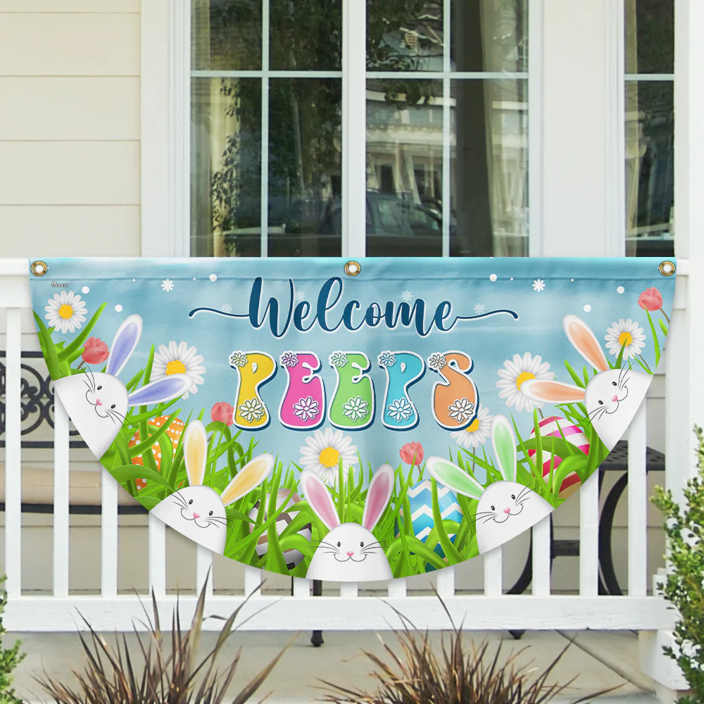 Easter Welcome Peeps Bunny Spring Time Non-Pleated Fan Flag