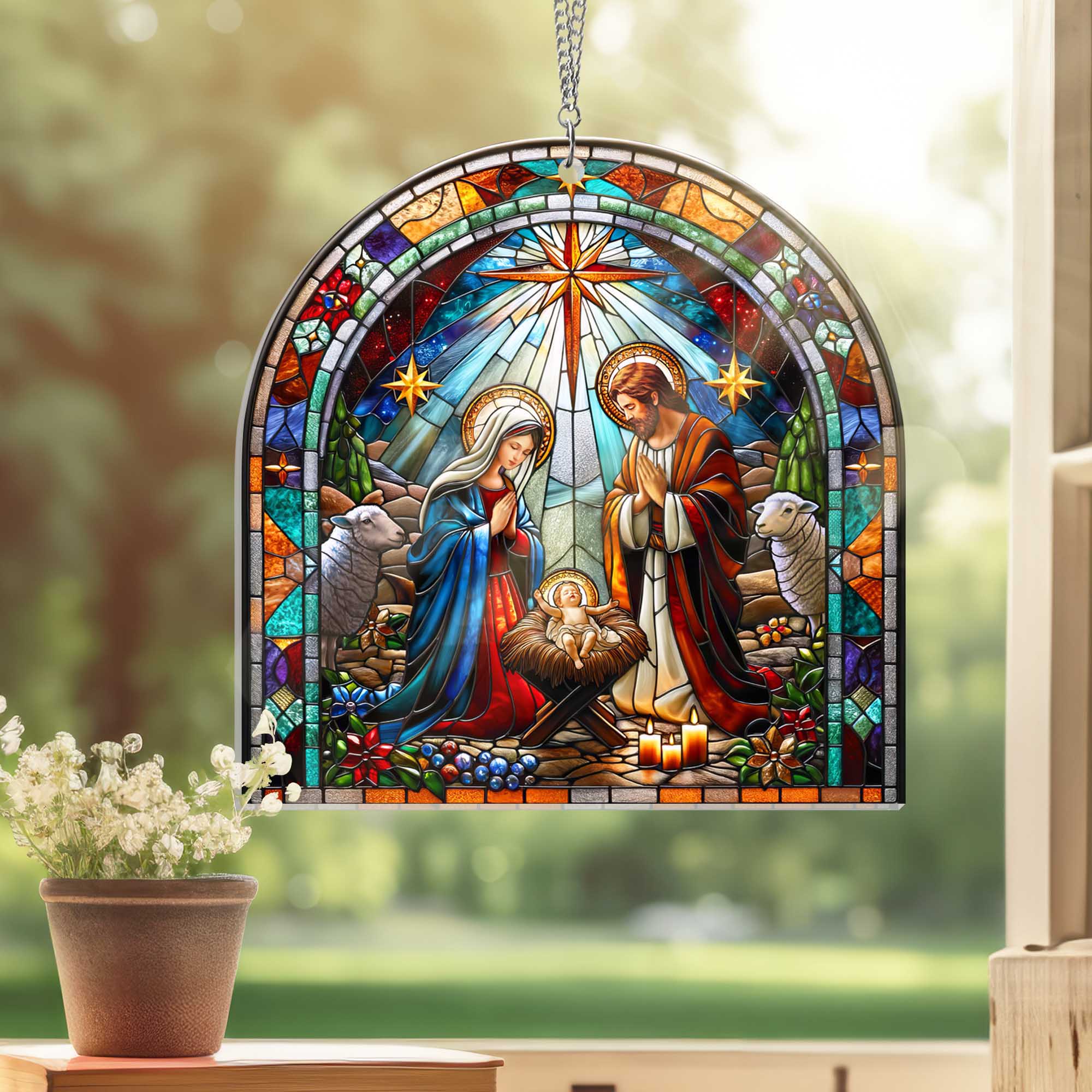 Nativity Christmas O Holy Night Suncatcher Acrylic Hanging
