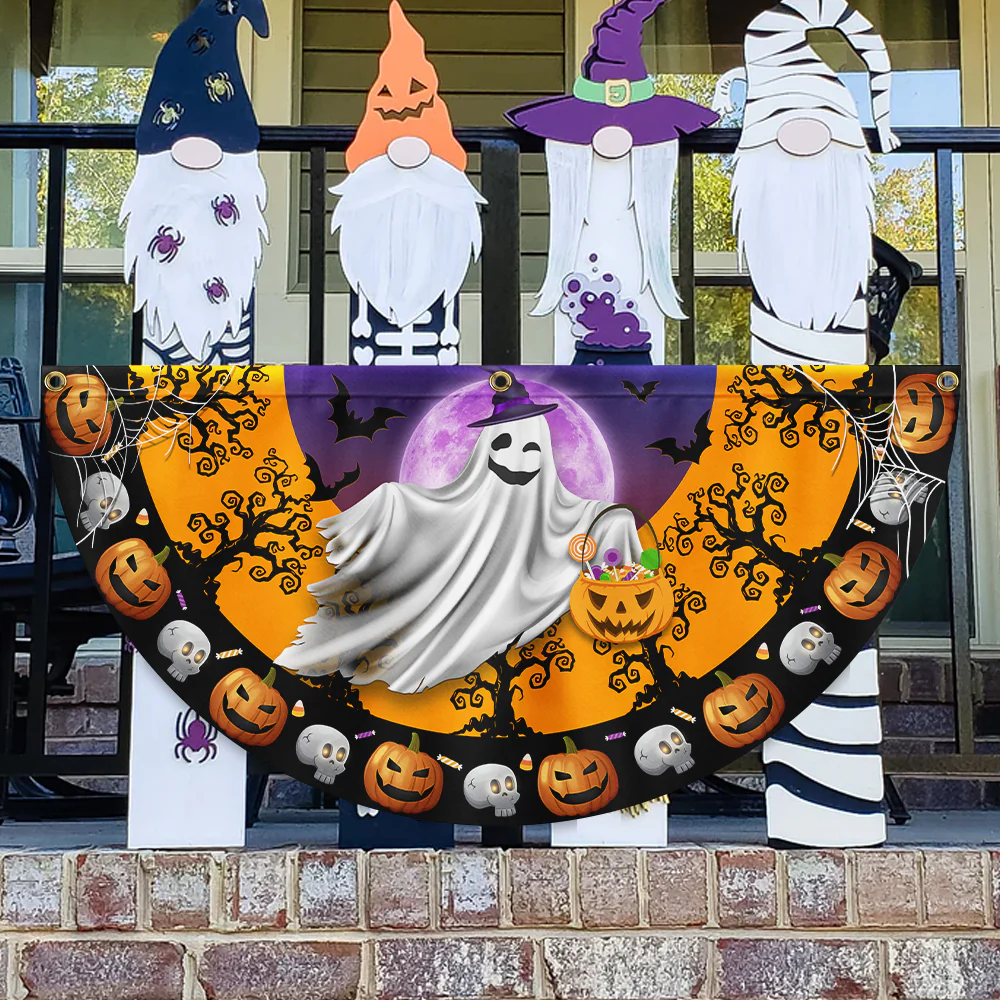 Halloween Ghost Pumpkins Non-Pleated Fan Flag