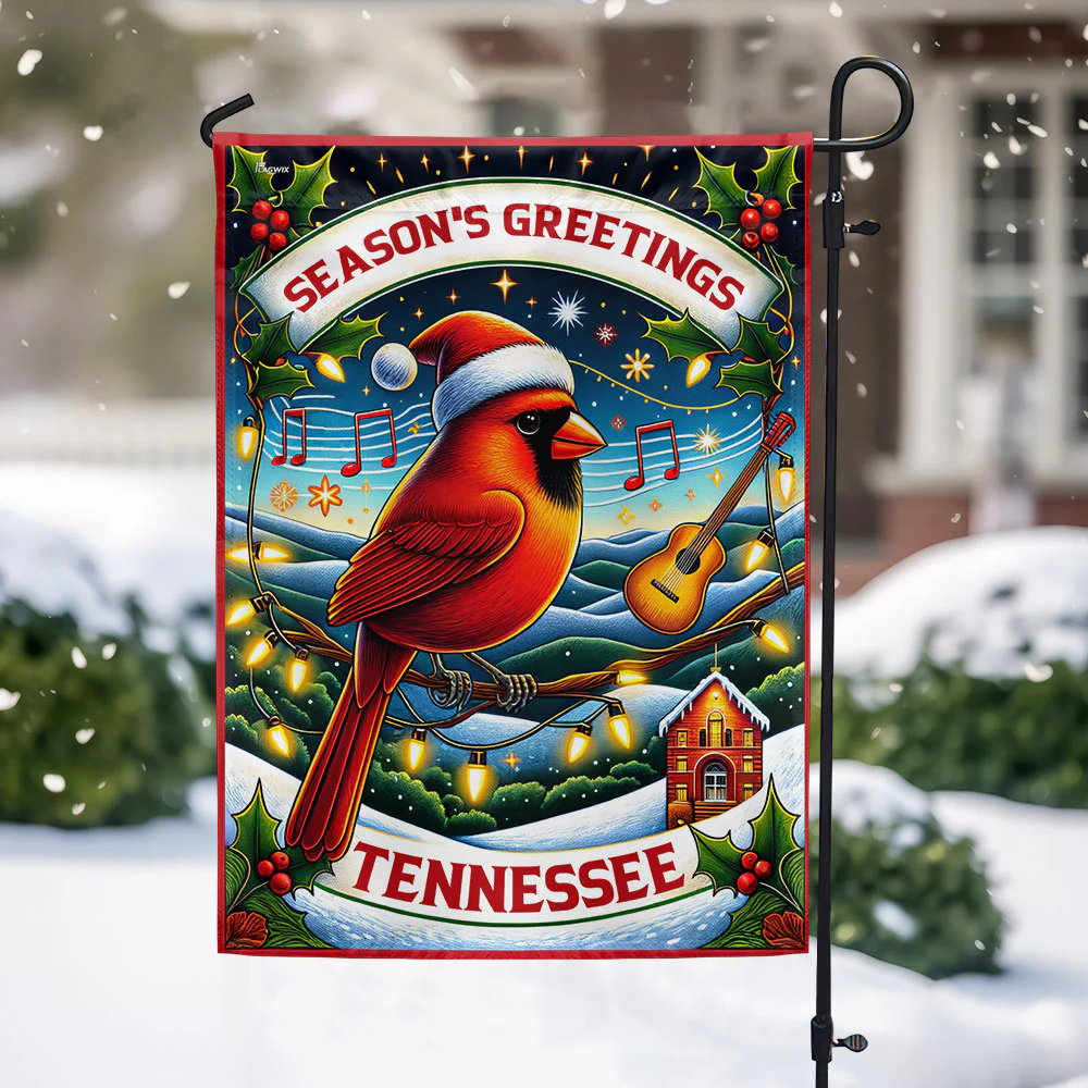 Tennessee Christmas Cardinal Season's Greetings Merry Christmas Flag
