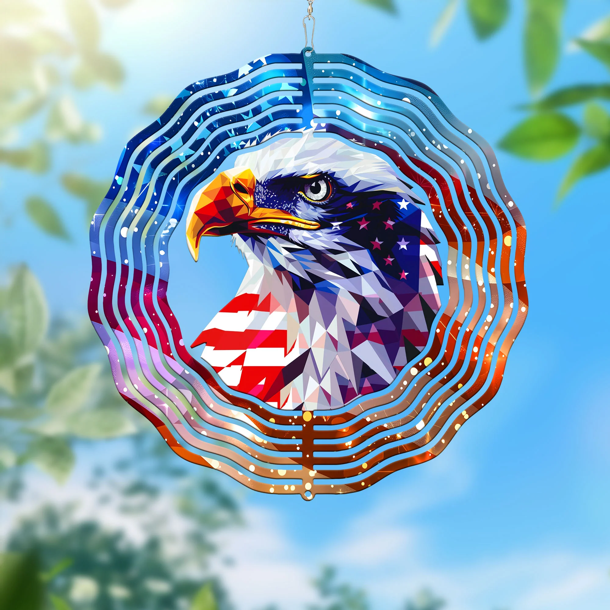 Patriotic Eagle American Bald Eagle Head Wind Spinner
