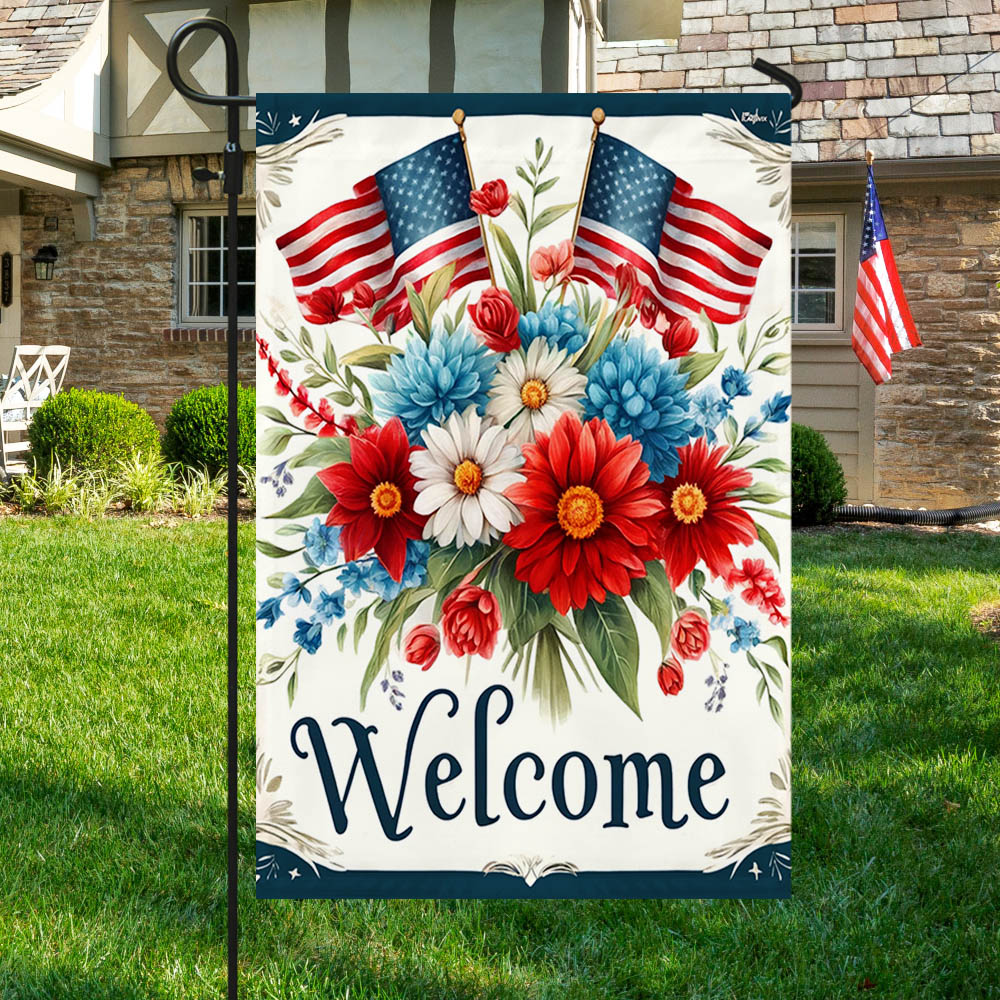 Bimipi American Flag - Patriotic Floral 4th Of july Welcome Flag
