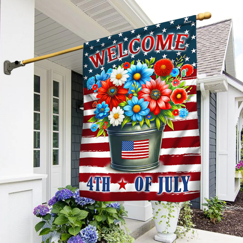 Bimipi American Flag - Welcome 4th Of july Floral Flag