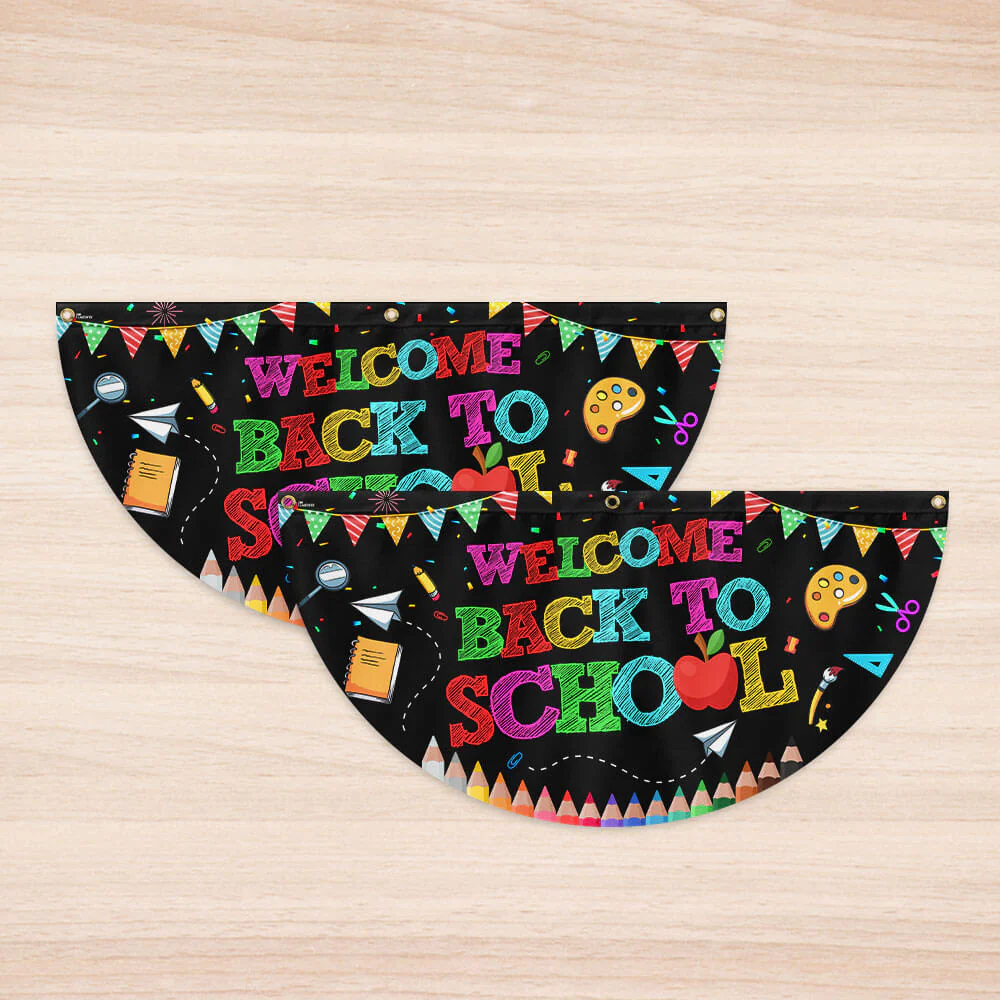 Welcome Back To School Non-Pleated Fan Flag