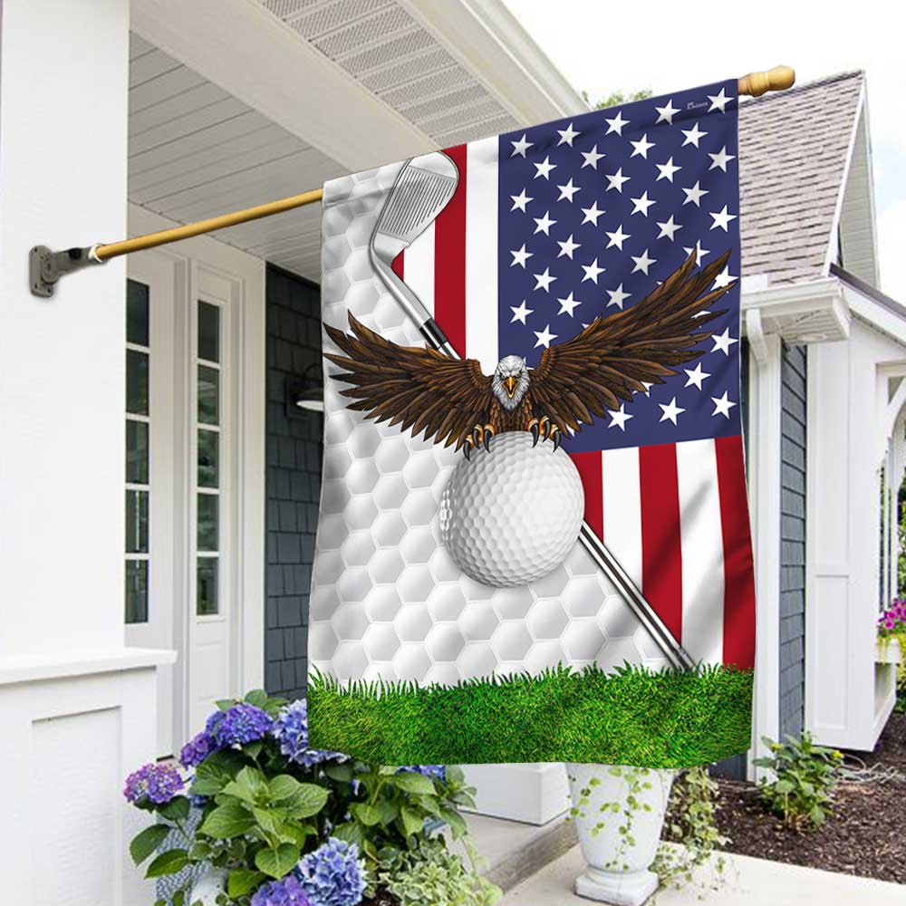 Golf American Flag, Patriotic Eagle And Golf Ball Artwork, USA Pride Outdoor Flag For Golf Lovers