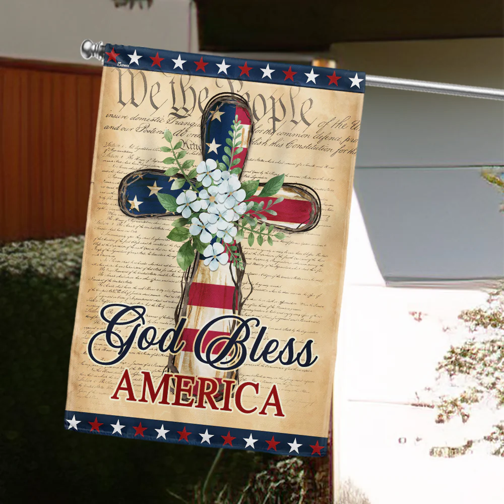 Bimipi American Flag - Patriotic God Bless America 4th of july Christian Cross Flag