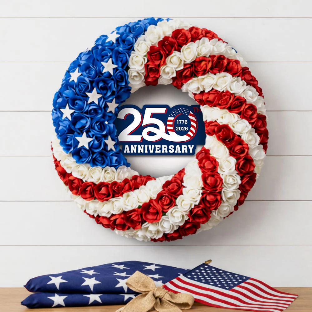 250th Anniversary American Flag Wreath for Patriotic Front Door Decoration