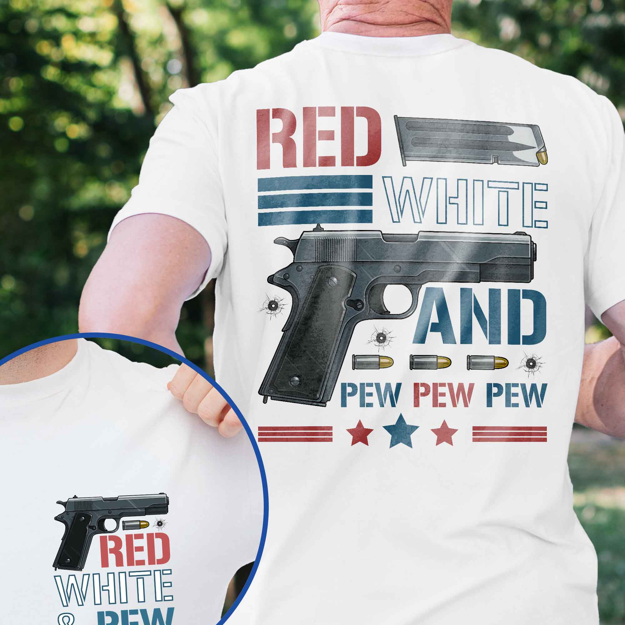 4th of july, Red White & Pew 2nd Amendment, Patriotic American Gun T-Shirt
