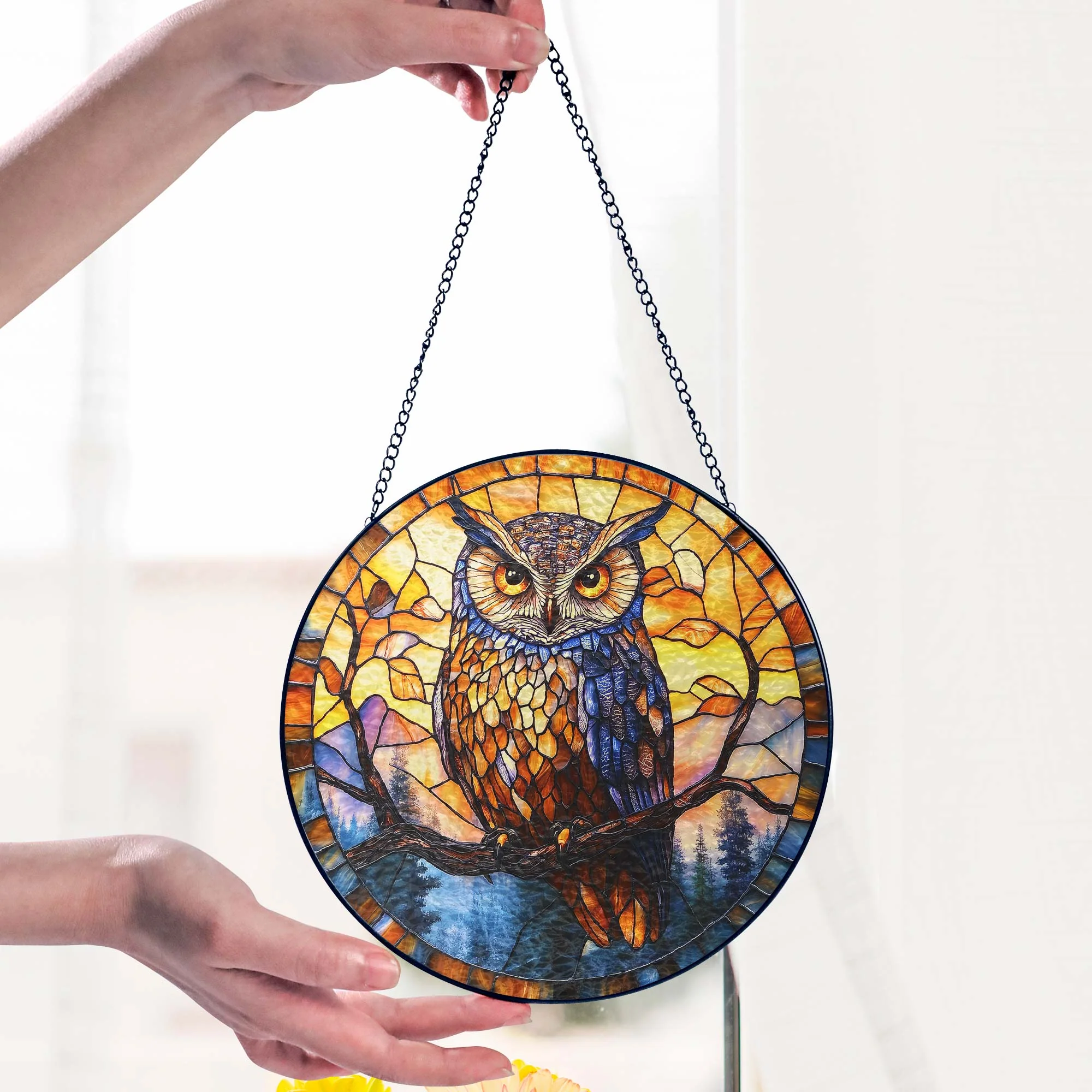 Owl Stained Glass Suncatcher Window Hanging