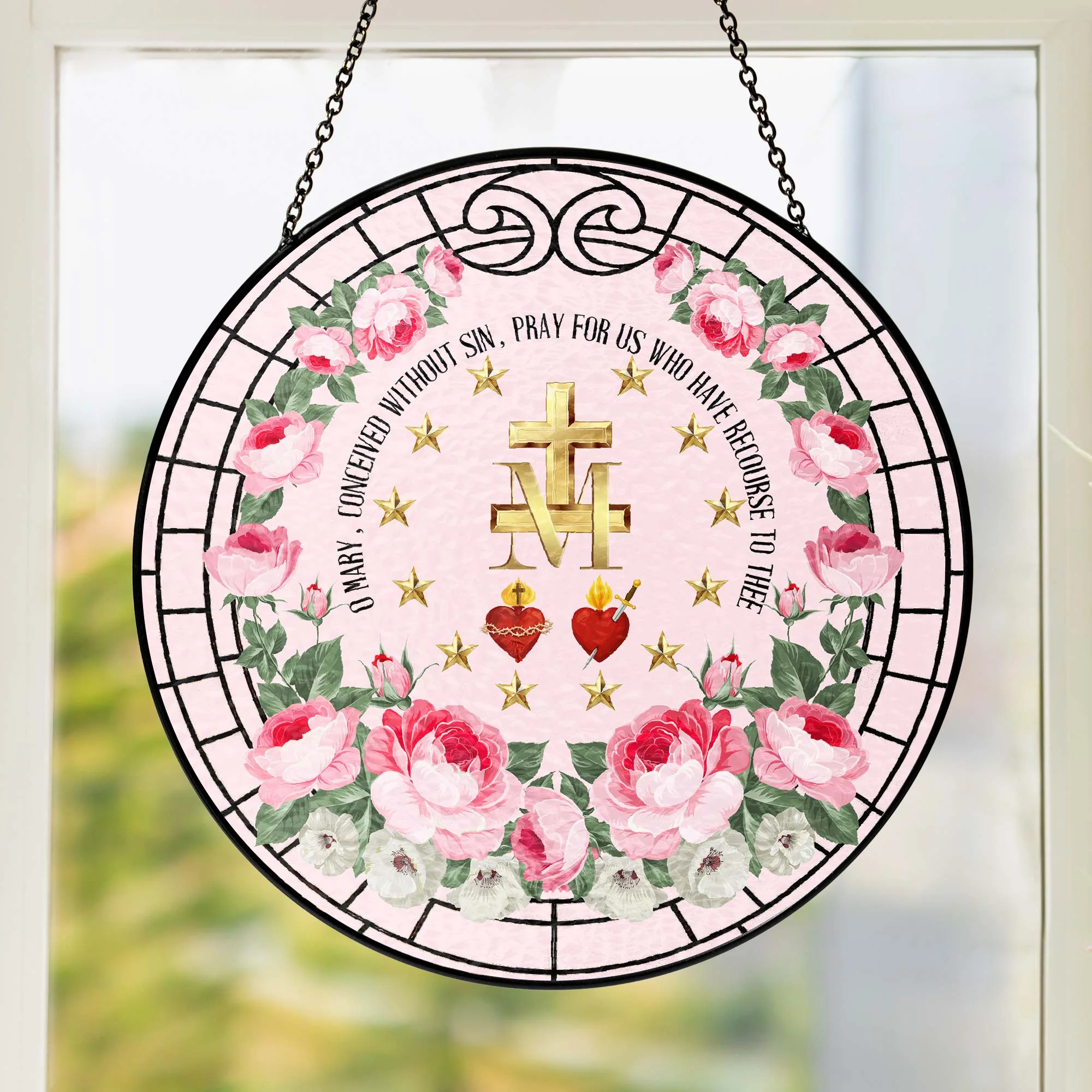 Marian Catholic Virgin Mary Religious Stained Glass Suncatcher