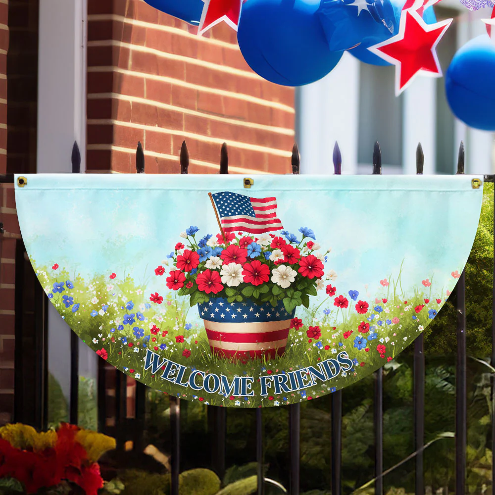 Bimipi American Flag - Welcome Friends 4th of july Non-Pleated Fan Flag