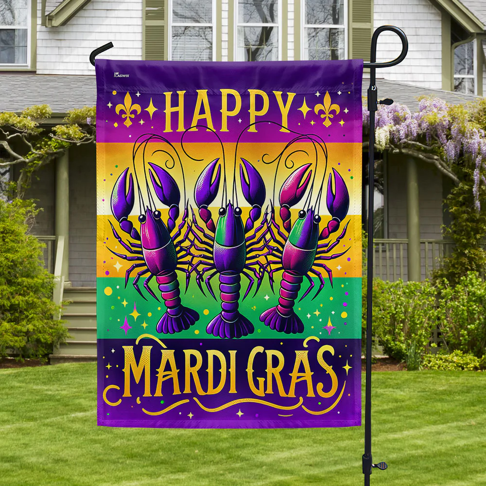 Mardi Gras Crawfish Flag, Fat Tuesday Carnival Home Decor