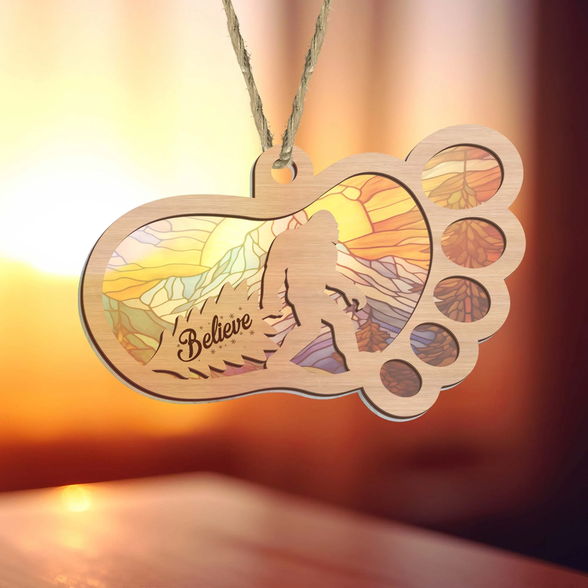 Christmas Ornament, Bigfoot Christmas Believe Sasquatch Suncatcher