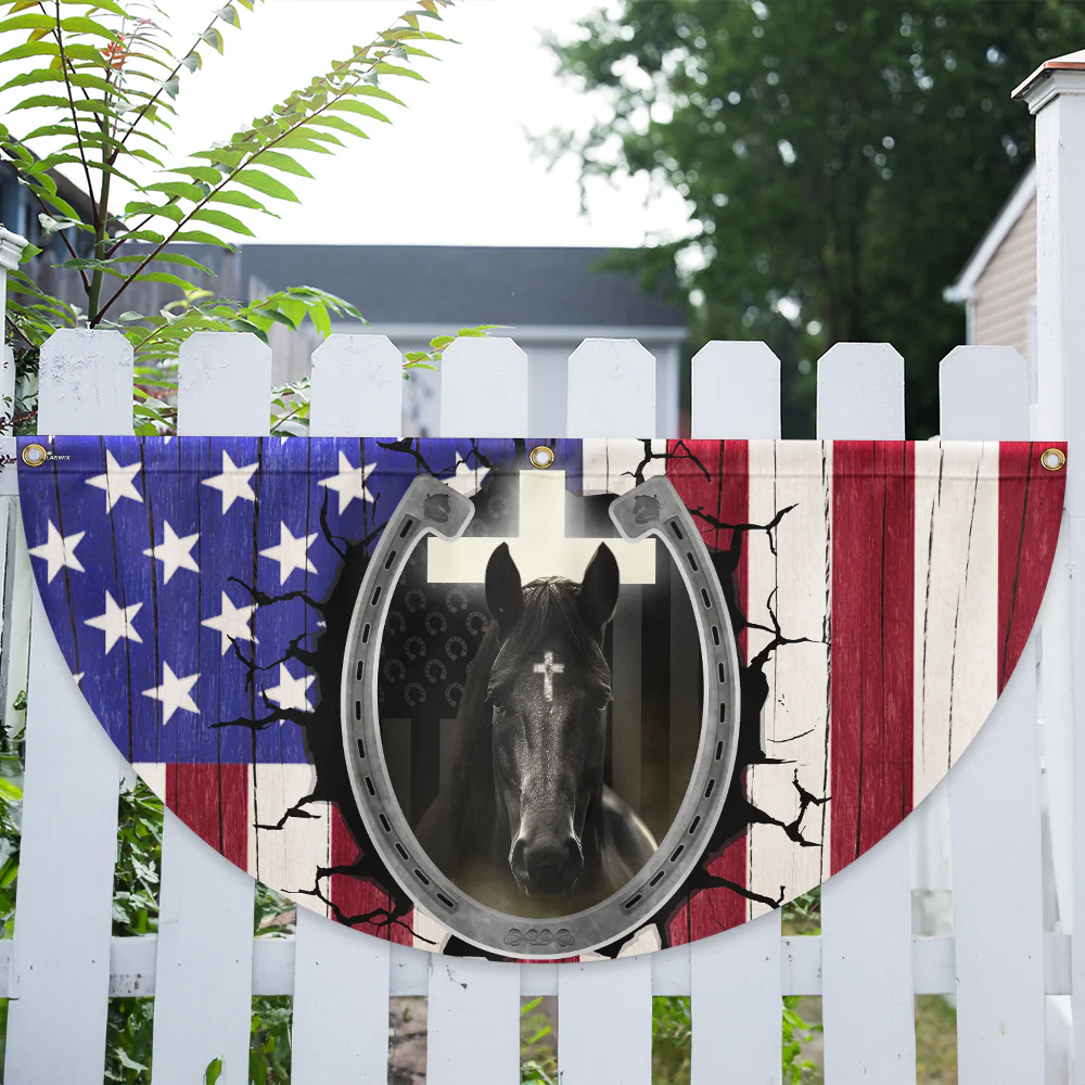 Bimipi American Flag - Happy 4th of july, Christian Patriotic Horse American Non-Pleated Fan Flag