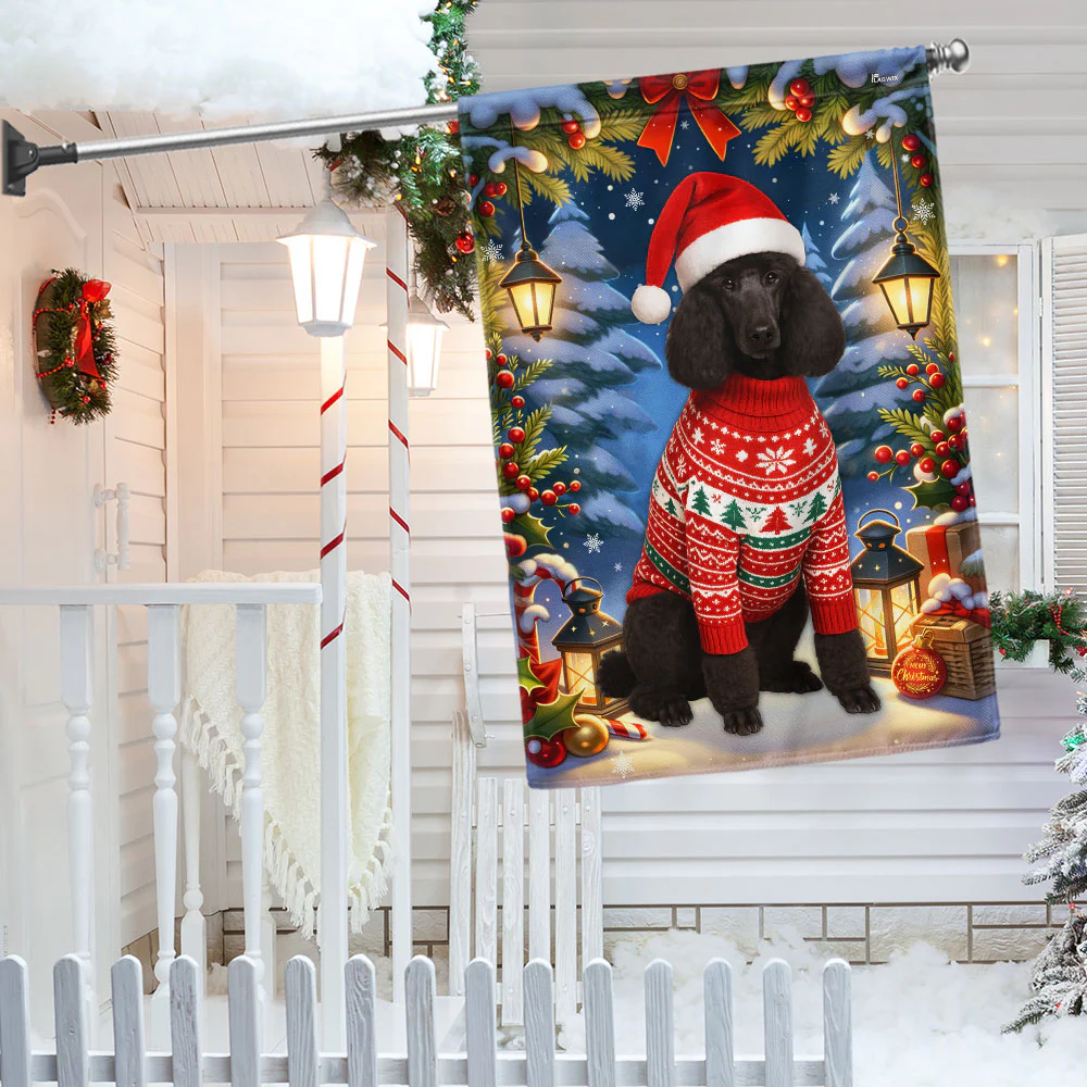 Black Poodle Christmas Garden Flag for Festive Winter Decorations