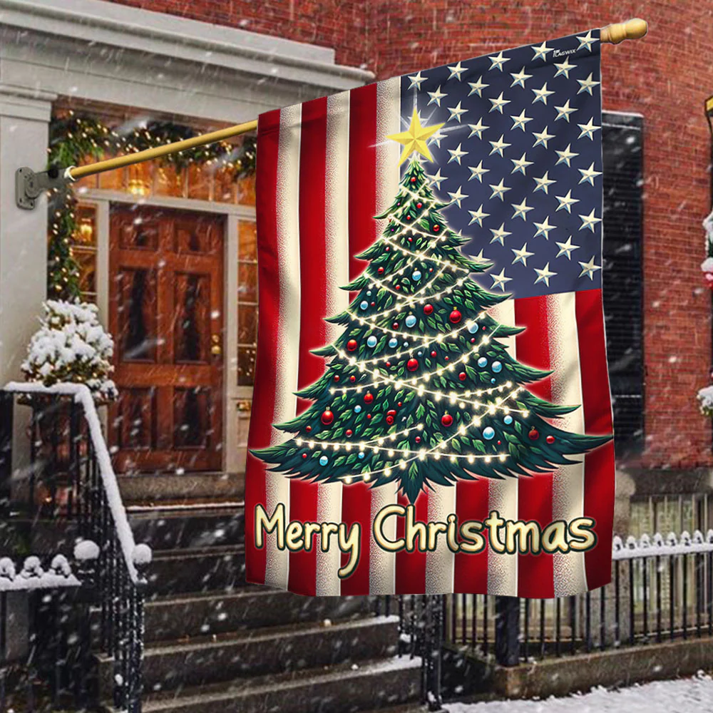 Merry Christmas Tree American Flag