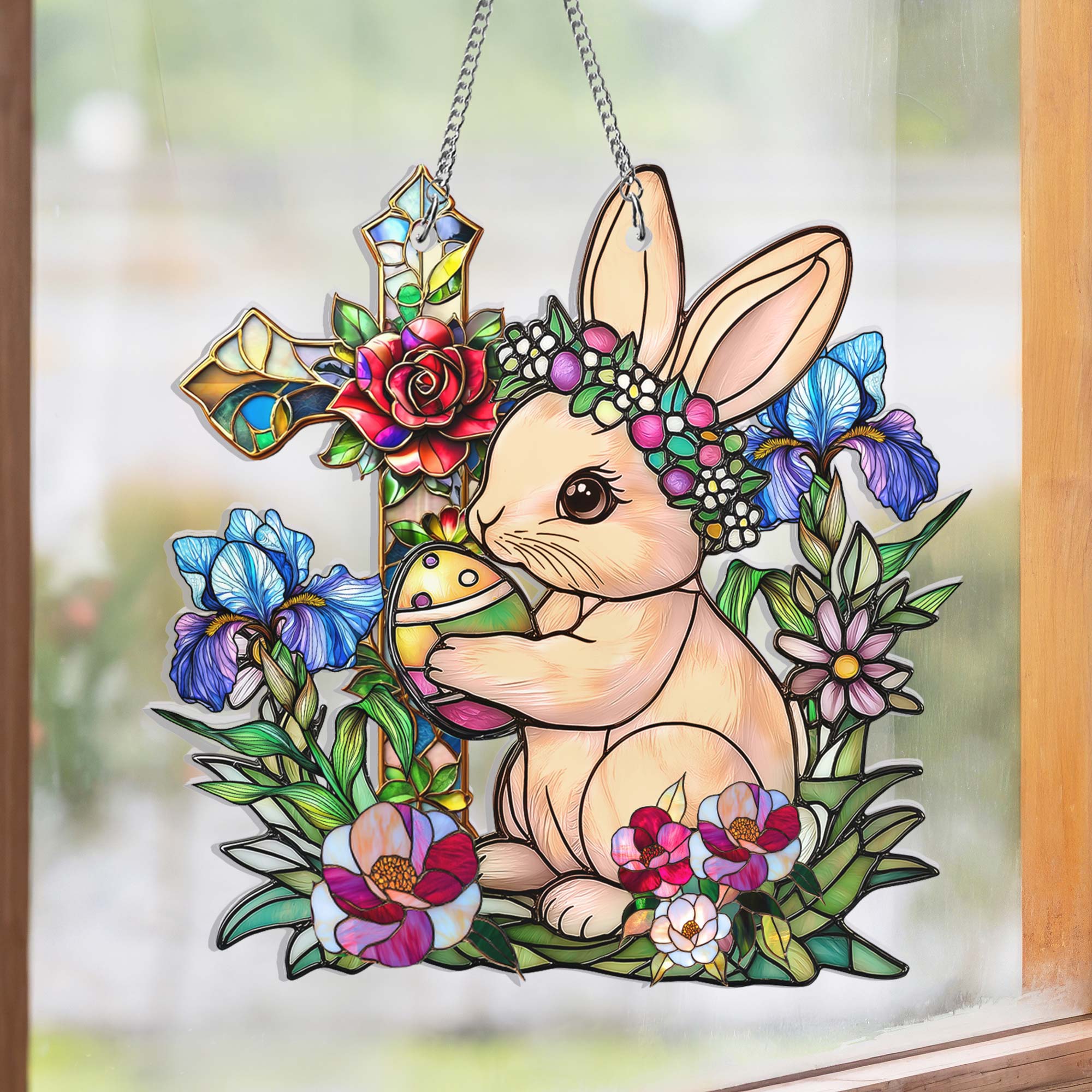 Easter Rabbit and Cross Suncatcher Acrylic Window Hanging