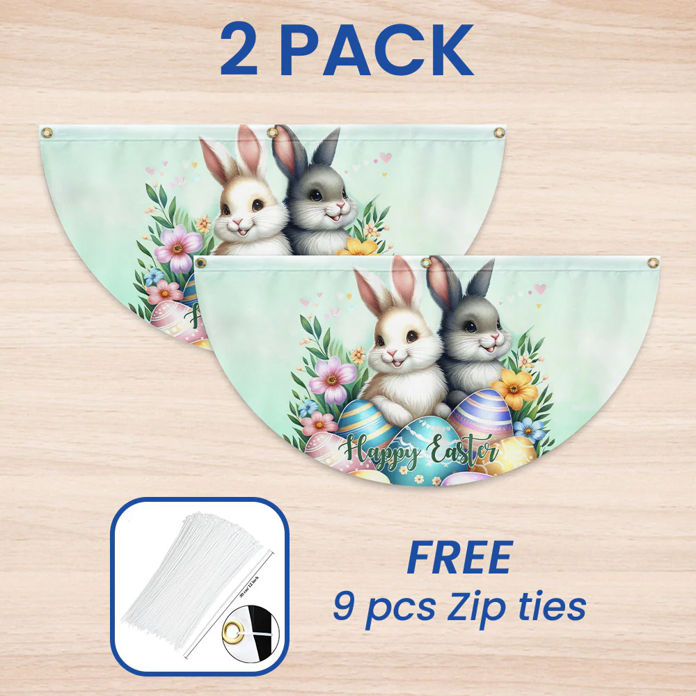 Happy Easter Bunnies Eggs Non-Pleated Fan Flag