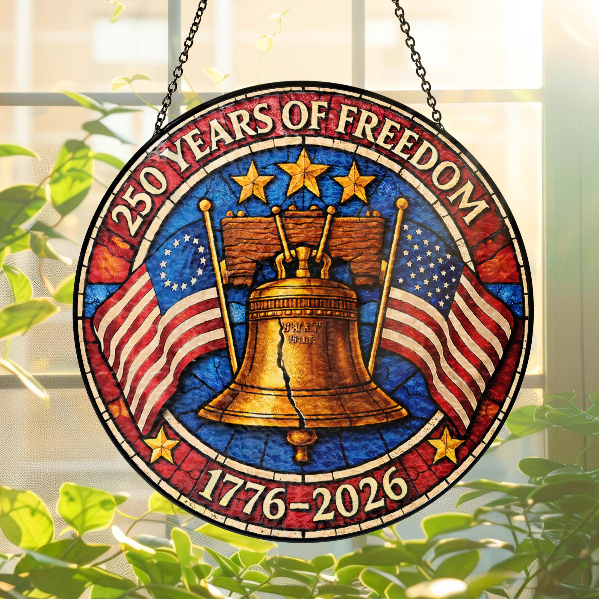 250 Years of Freedom Liberty Bell Stained Glass Suncatcher