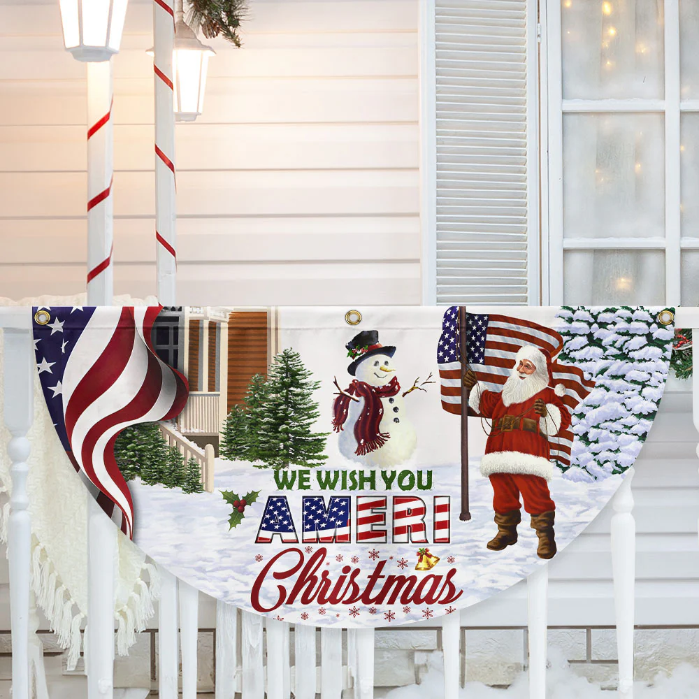Santa Claus We Wish You Ameri Christmas Non-Pleated Fan Flag
