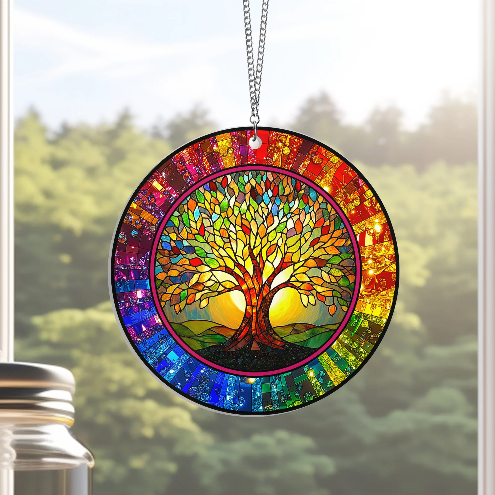 Colorful Tree Of Life Hippie Suncatcher Acrylic Hanging