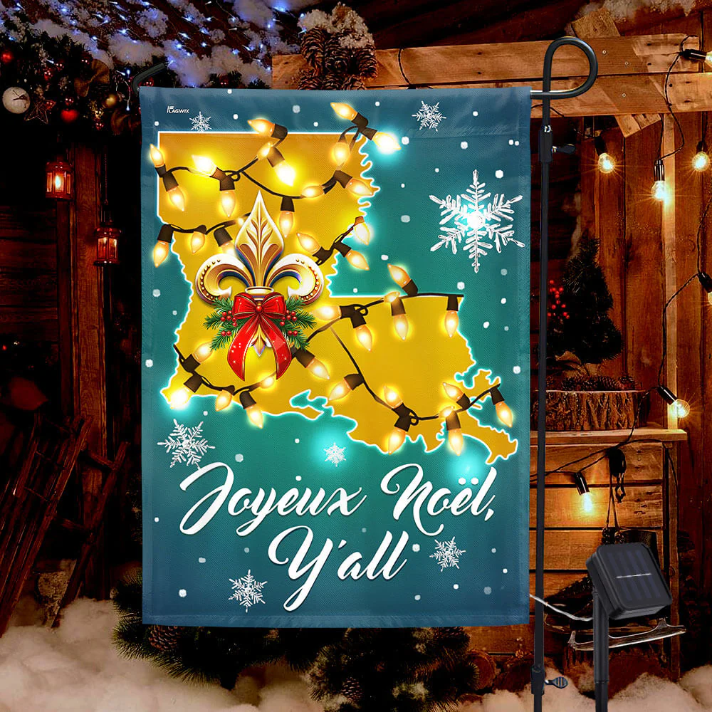 Louisiana Joyeux Noël Y’all Merry Christmas Solar LED Garden Flag  3-Day Shipping