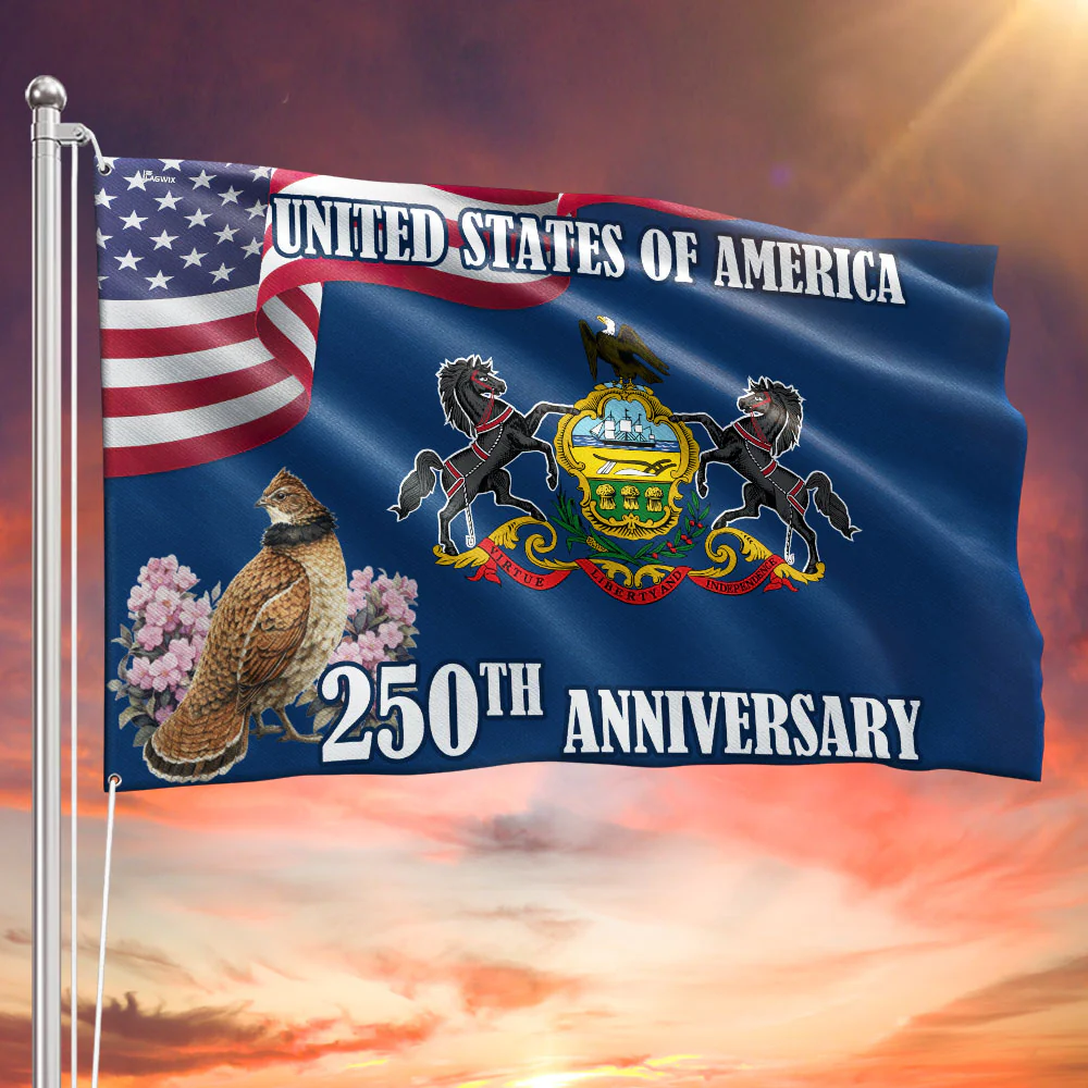 250th Anniversary Pennsylvania with Ruffed Grouse American Grommet Flag