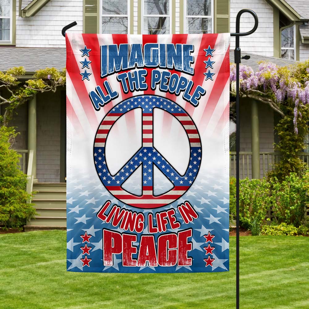 Hippie Peace Sign American Flag Imagine All The People Living Life In Peace