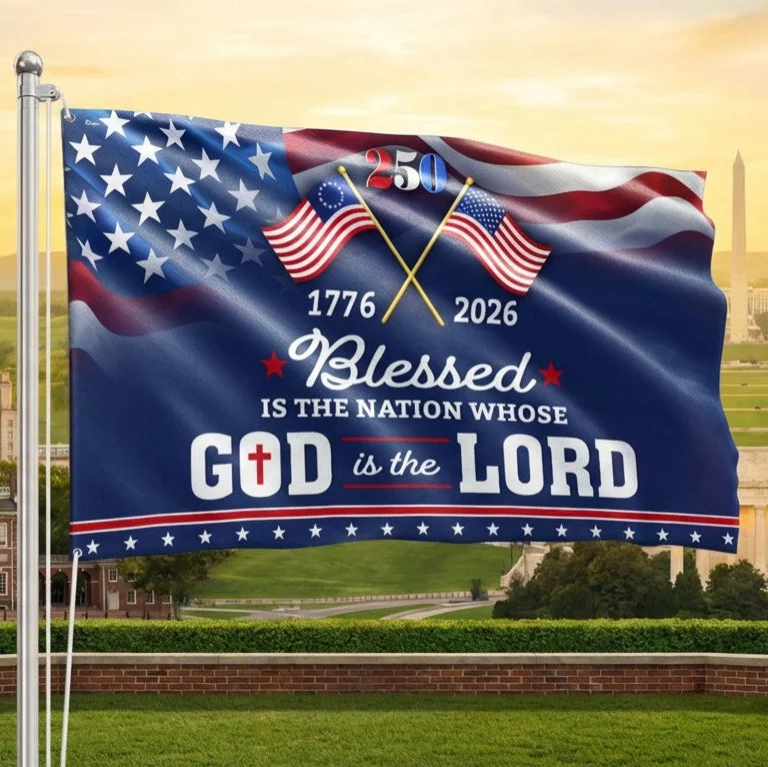 250 Years of America Blessed is Nation 1776 2026 Patriotic Grommet Flag