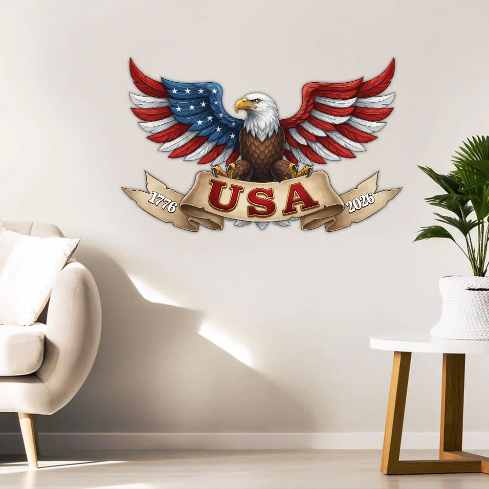 250 Years USA Eagle 1776 2026 Patriotic Independence Day Hanging Metal Sign