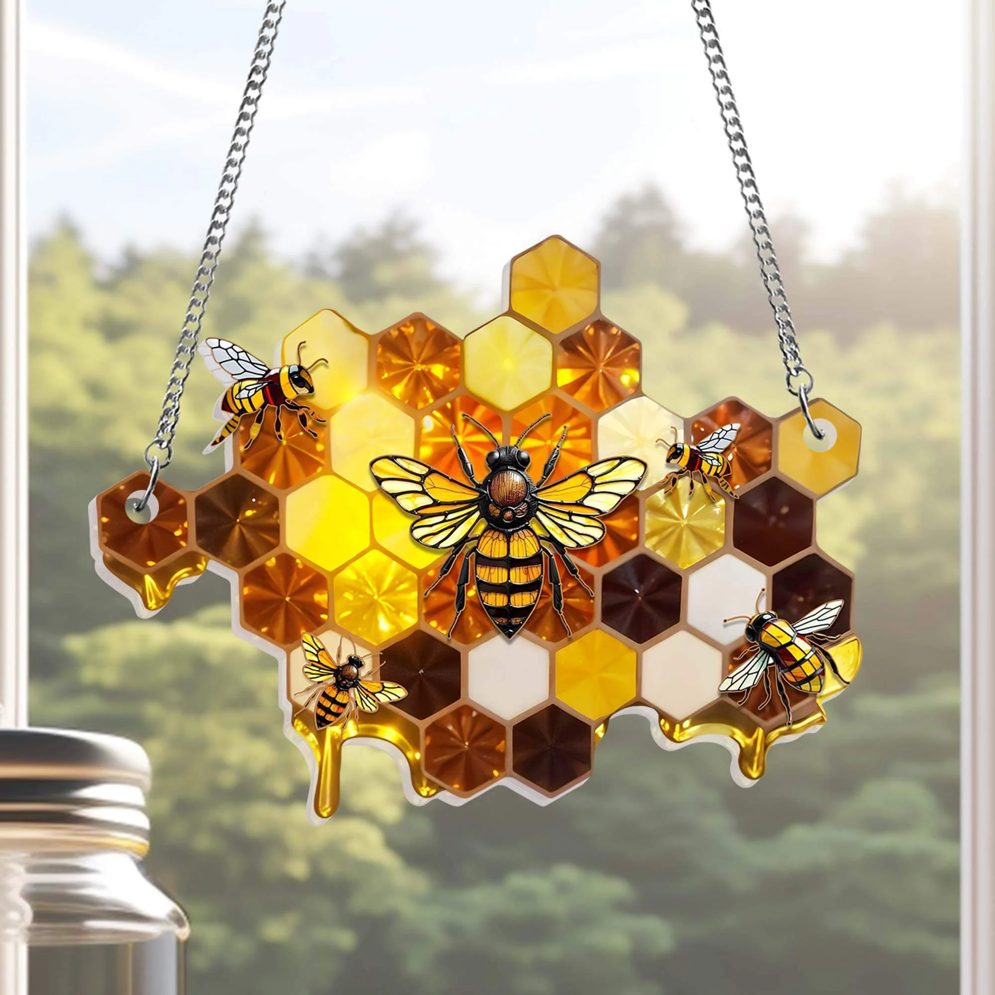 Honey Bee Gift - Acrylic Hanging Suncatcher for Nature-Inspired Home Decor & Bee Lovers