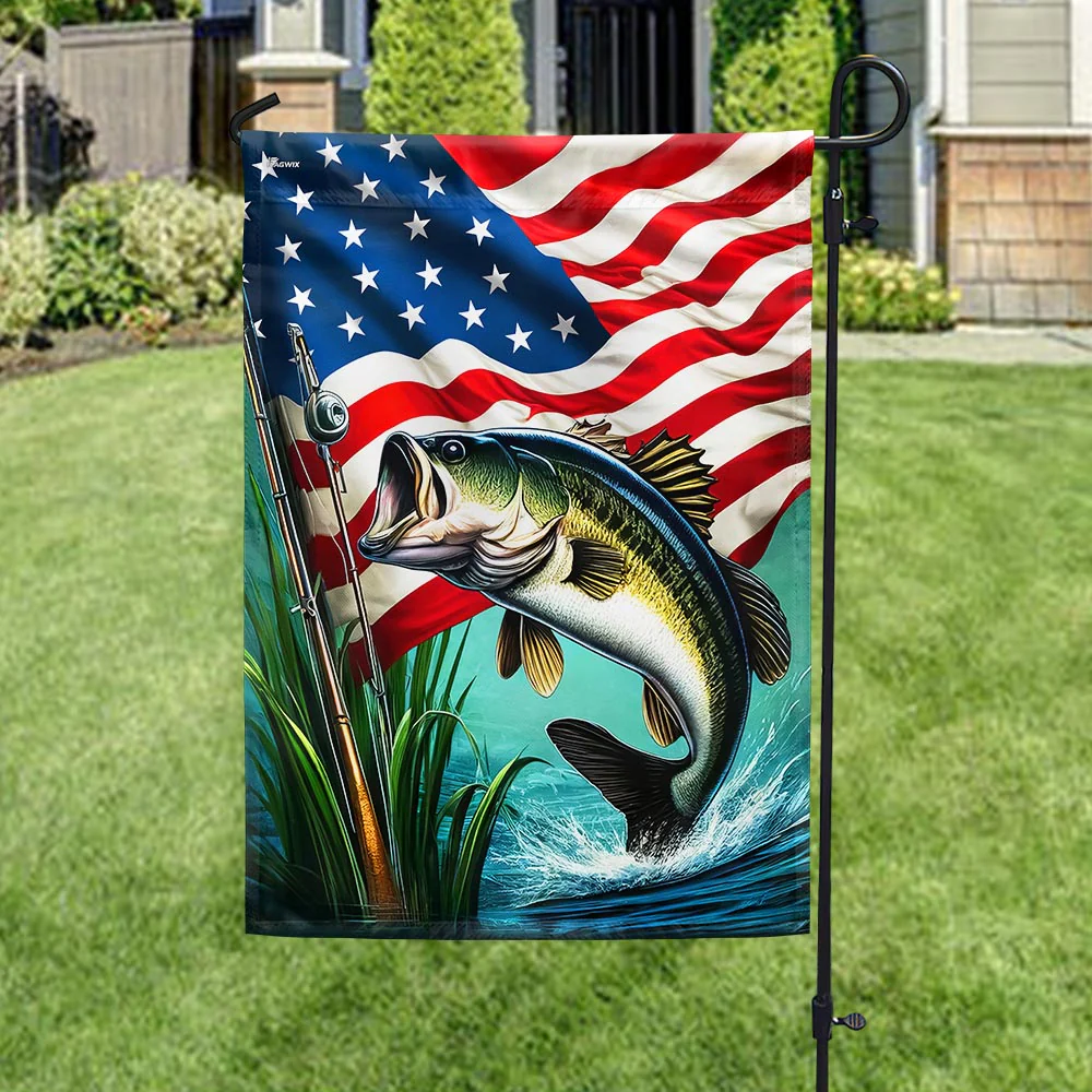 Bass Fishing American Flag