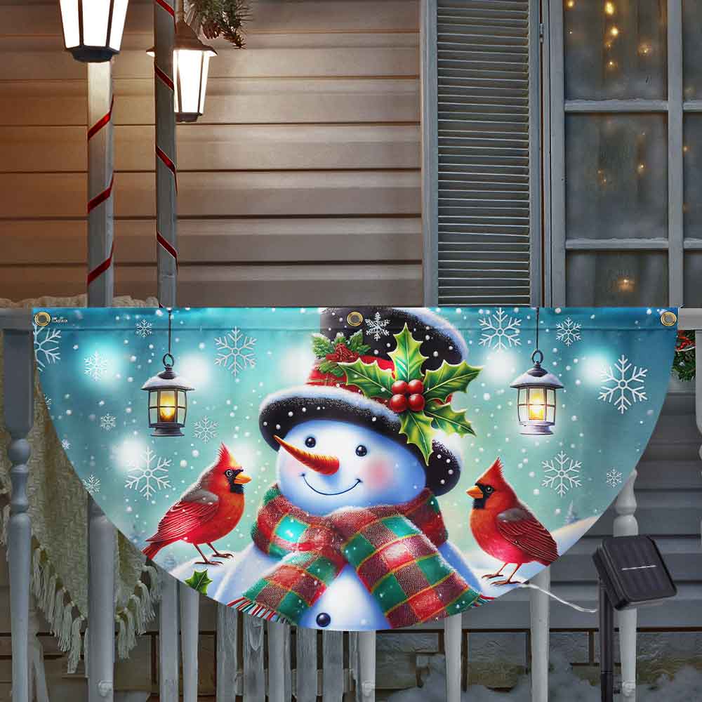 Snowman and Cardinal Christmas Solar Led Fan Flag