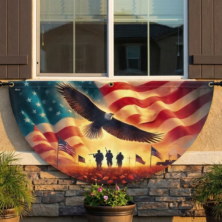 Memorial Day Honor The Fallen Veteran Patriotism Non-Pleated Fan Flag 3-Day Shipping